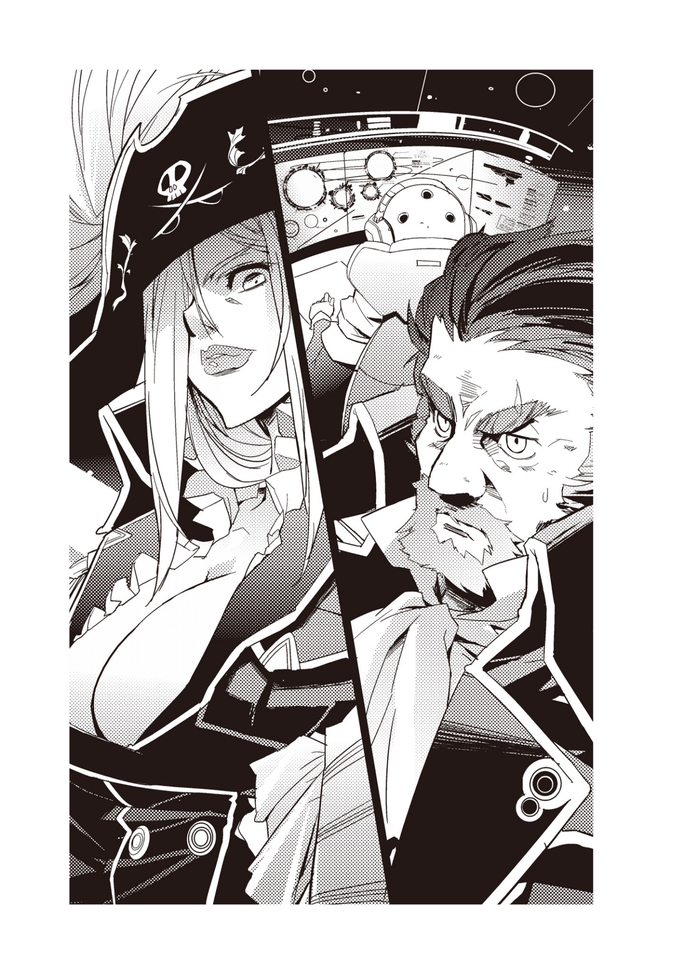 A black and white image of two people  Description automatically generated